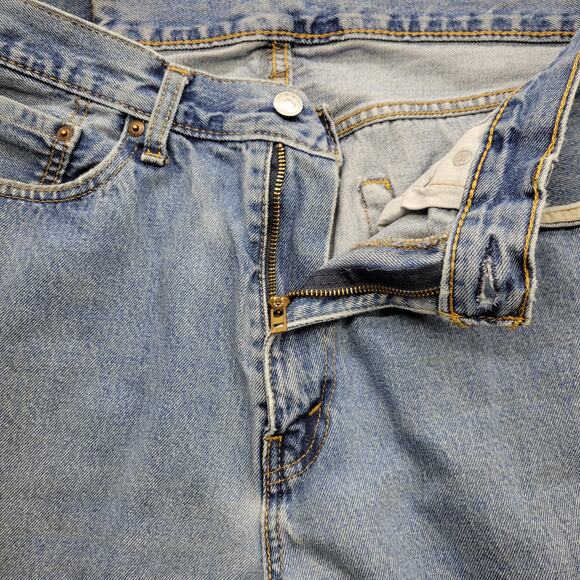 Levi’s 505 Men’s Jeans 36x30 Light Distressed Blue Denim Straight Leg Workwear - Picture 6 of 8